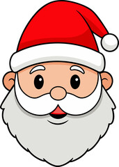 a cute smiling Santa face with fluffy white beard and red hat, simple clean flat cartoon icon style, no background.