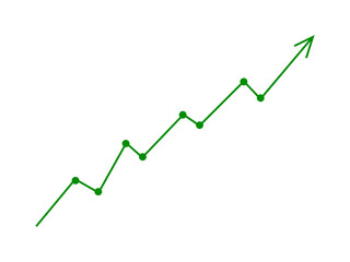 Green fluctuated arrow line graph growing up concept of business grow up sign. Moving up graph arrow indicates stock market business growth, financial profit, economic growth. Vector illustration.