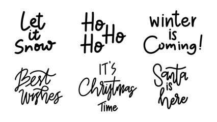 Naklejka premium Christmas and Winter Hand Lettering Quote Set - Let It Snow, Ho Ho Ho, Santa , Flat Modern design , illustration Vector EPS 10