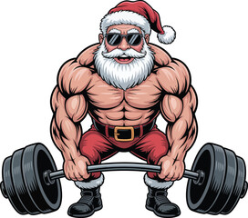 Muscular santa claus lifting barbell
