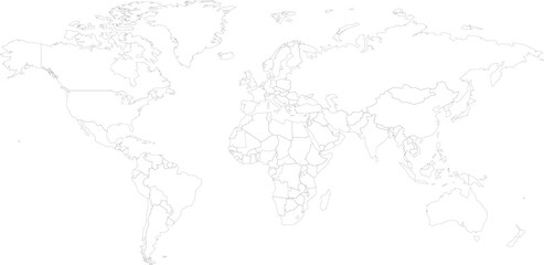 Vector political world map with thin country boundaries. Outline graphic for global business, geography, travel, and international concepts.