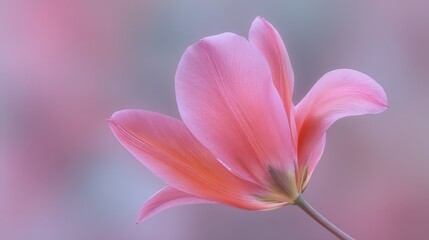 Delicate pink tulip flower with translucent petals and soft background