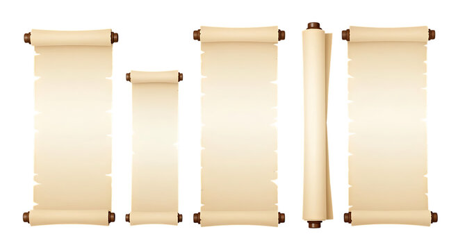 Set of Antique Rolled Papyrus or Parchment Scrolls with Wooden Handles
