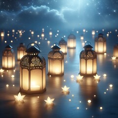 “Lanterns lit in memory, night sky, gentle atmosphere of remembrance.”