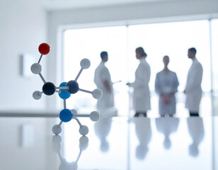 Medical research and scientific discovery represented by a molecular model