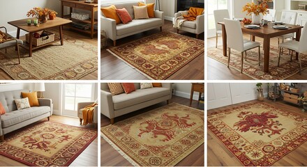 Elegant Rugs in Various Living Spaces with Classic Designs.
