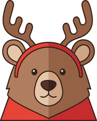 Cute Cartoon Bear Wearing Reindeer Antlers Headband for Christmas Holidays