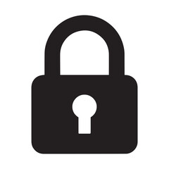 Black silhouette of a padlock with a keyhole, isolated on a