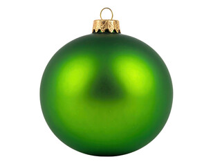 Single, glossy green Christmas tree ornament on a black background with gold top