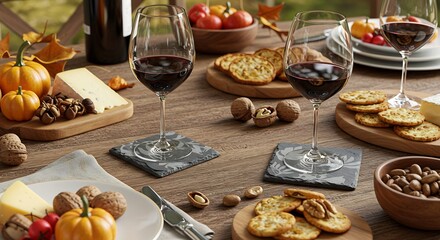 Elegant Wine and Cheese Gathering with Autumnal Decorations.