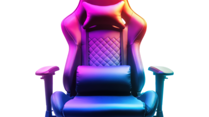 Black gaming chair with neon lighting isolated on a transparent background