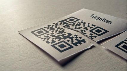 Broken QR code on paper with a slightly torn edge