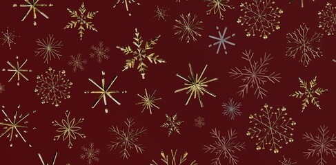 Christmas background with golden snowflakes on red. Perfect for holiday design, seasonal cards, and winter projects. Use it for greet