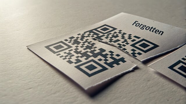 Broken QR code on paper with a slightly torn edge