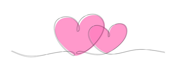 Two hearts shape of two continuous lines with pink heart spot. 