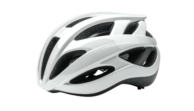 Aerodynamic protective headgear for cycling presents a sleek white design against a dark background