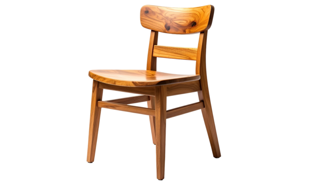 Natural wood dining chair presents a classic and inviting silhouette against a dark background