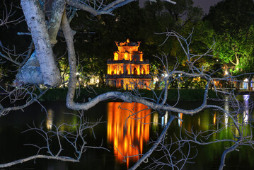 Turtle Tower at Hoan Kiem Lake at Night
