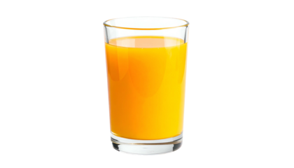 Full glass of bright orange liquid stands isolated against a pure black background