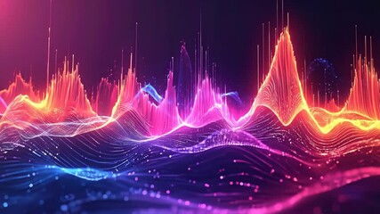 Abstract Data Visualization: Dynamic Pink and Blue Wavy Lines with Glowing Peaks - Powered by Adobe