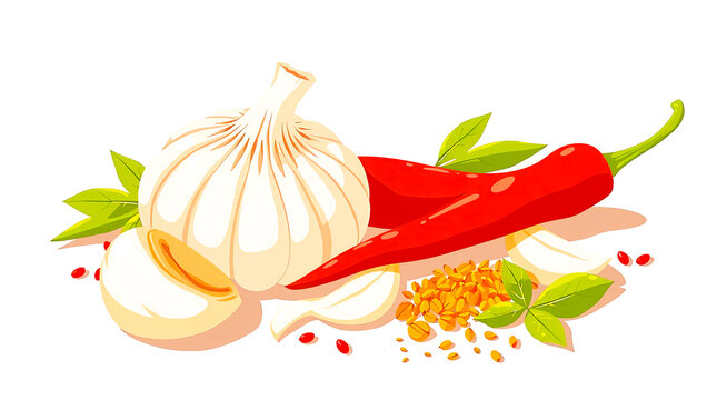 Fresh garlic and red chili pepper vector illustration logo design, perfect for organic food branding, restaurant identity, spicy seasoning product packaging, natural culinary business, and healthy kit