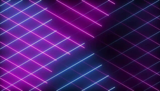 neon light pattern abstract background.abstract background pattern lines neon light colorful glowing.Neon blue pink laser rays motion technology background seamless looping animation.