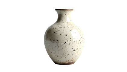 Ceramic vessel with speckled glaze illuminated against a solid black background