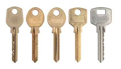 Assortment of five distinct metal locking implements displayed against a solid dark background