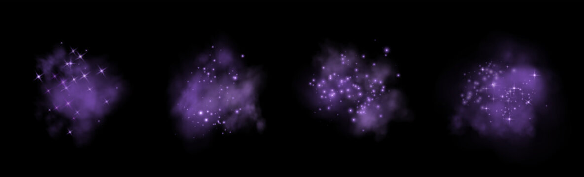 Realistic purple smokes or haze on a transparent background. Magic fog, vapor. Vector illustration