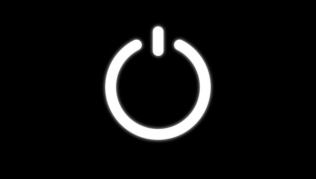 power button icon on power baton on off animation black background 4k.power reset button sign animation. Abstract screen saver, live wallpaper, loop background on black.
