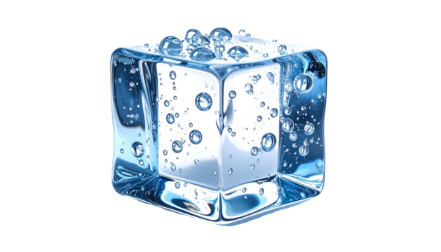 Solid block of frozen clear liquid material rests against a dark background