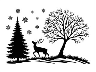 Christmas silhouette black vector white background