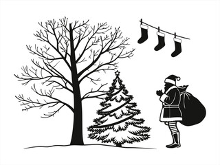 Christmas silhouette black vector white background