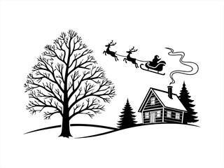 Christmas silhouette black vector white background