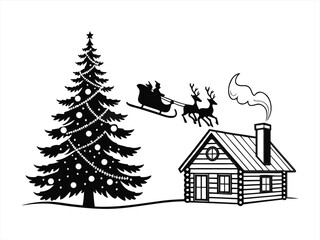 Christmas silhouette black vector white background