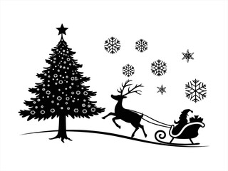 Christmas silhouette black vector white background