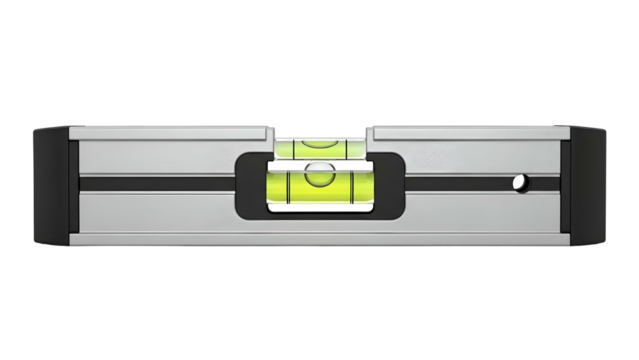Precision measuring device displays perfect horizontal alignment against a dark background