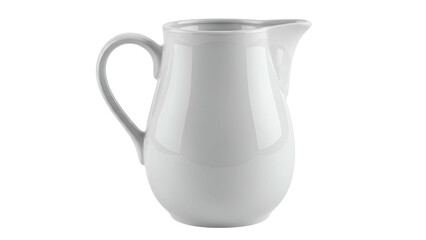 Classic white ceramic pitcher stands isolated against a dark background