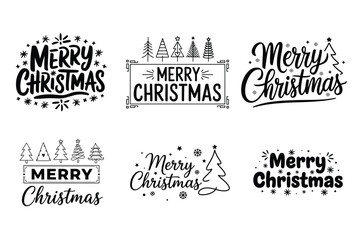 Merry Christmas Black and White Lettering Bundle