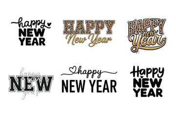 Happy New Year Typography Lettering Bundle with Modern Celebration Designs