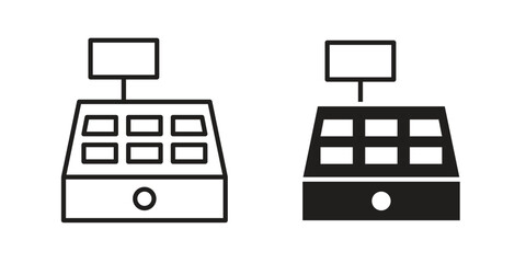 Cash register icon silhouette vector designs. Editable Strokes