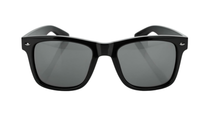 Classic style dark protective eyewear is presented against a solid black background