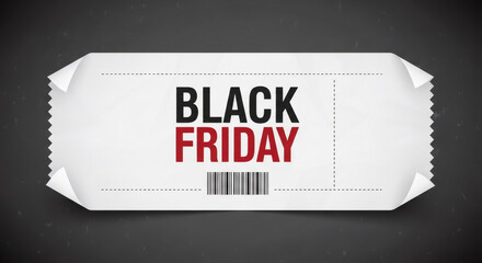 Black Friday promotional discount coupon or sale ticket for retail shopping. Marketing and advertisement concept for holiday sales event.