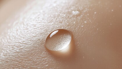 Fototapeta premium A glistening water droplet resting delicately on human skin, offering a close-up, macro view. The droplet showcases a clean, healthy, and hydrating concept