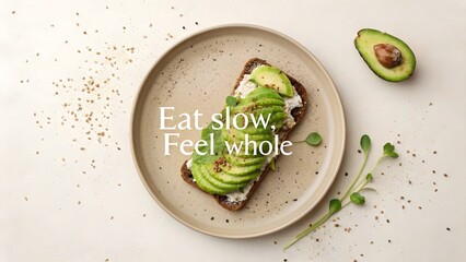 Avocado toast on a beige plate top view