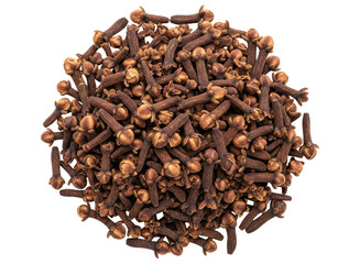 Heap of dried whole cloves, an aromatic spice for culinary and medicinal uses.