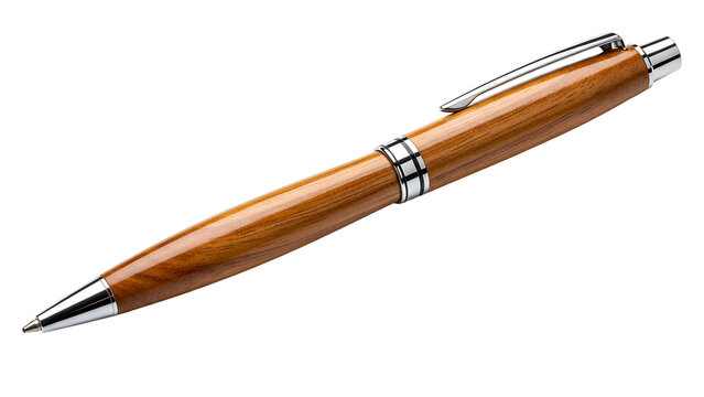 Elegant wooden writing instrument displays polished metal accents against a deep black backdrop - Powered by Adobe