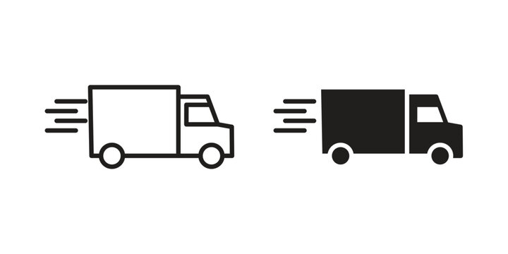 Fast shipping delivery truck icon silhouette vector designs. Editable Strokes