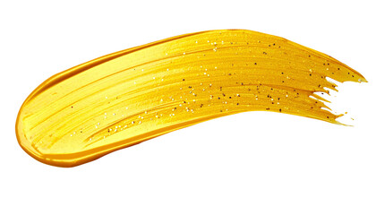 textured abstract metallic yellow color with glitter paint stroke isolated on transparent background, png