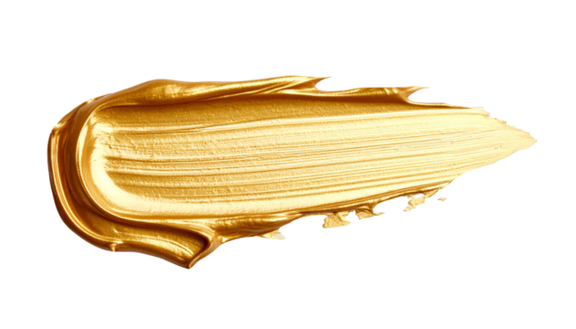 textured abstract golden paint stroke isolated on transparent background, png